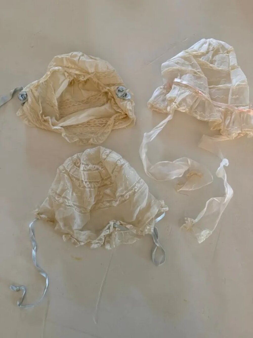 Antique Edwardian Lace Baby Bonnets Set of 3 Victorian Christening Caps